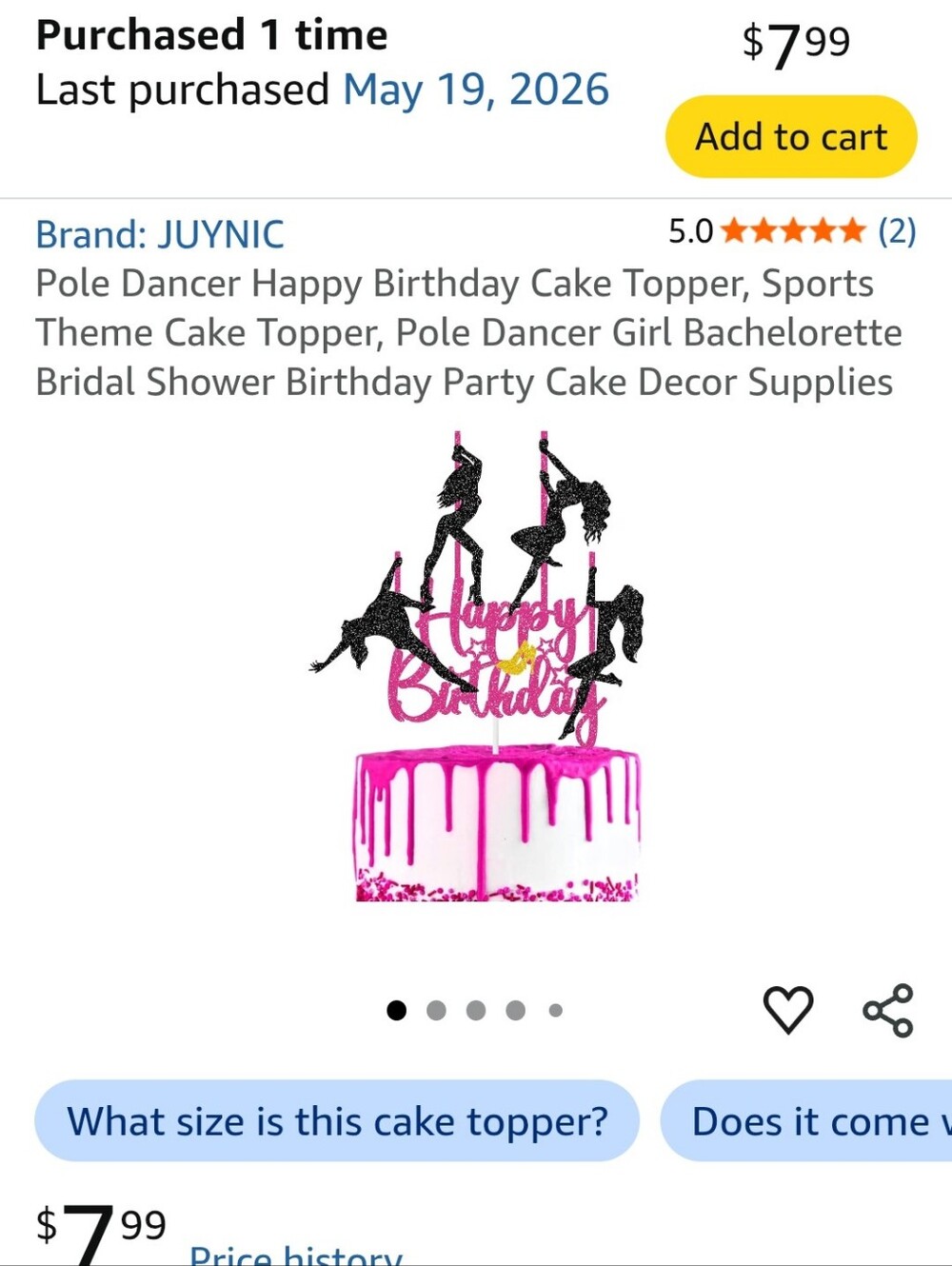 Pink & Black Pole Dancer Happy Birthday Cake Topper And Banner